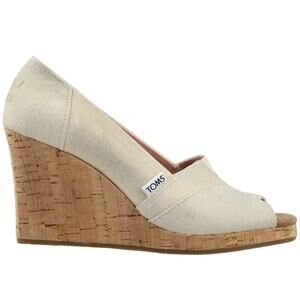 Tom’s Gold Shimmer Canvas Cork Wedge Heels NEW 8